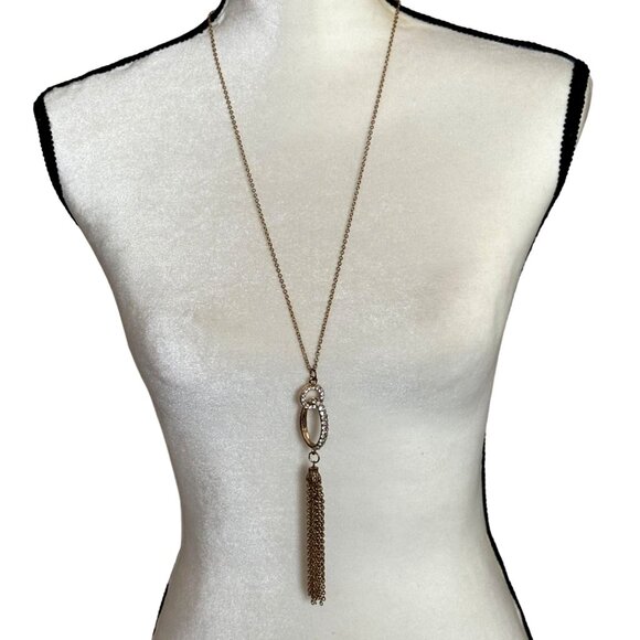 Whimsy Art Deco Revival Pendant Necklace Long Tassel Chain Retro Vibe Grannycore - Picture 1 of 7